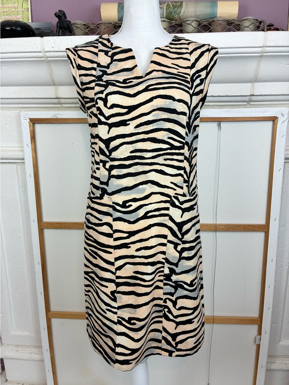 Rebecca Taylor Zebra Print Shift Dress w/ Front Pockets Fits 4-6